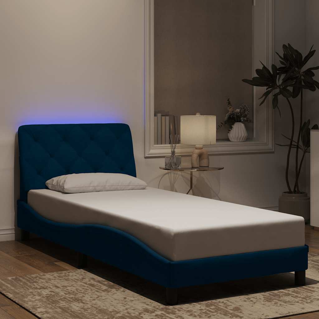 Okvir kreveta s LED-om bez madraca plavi 90 x 200 cm baršunasti