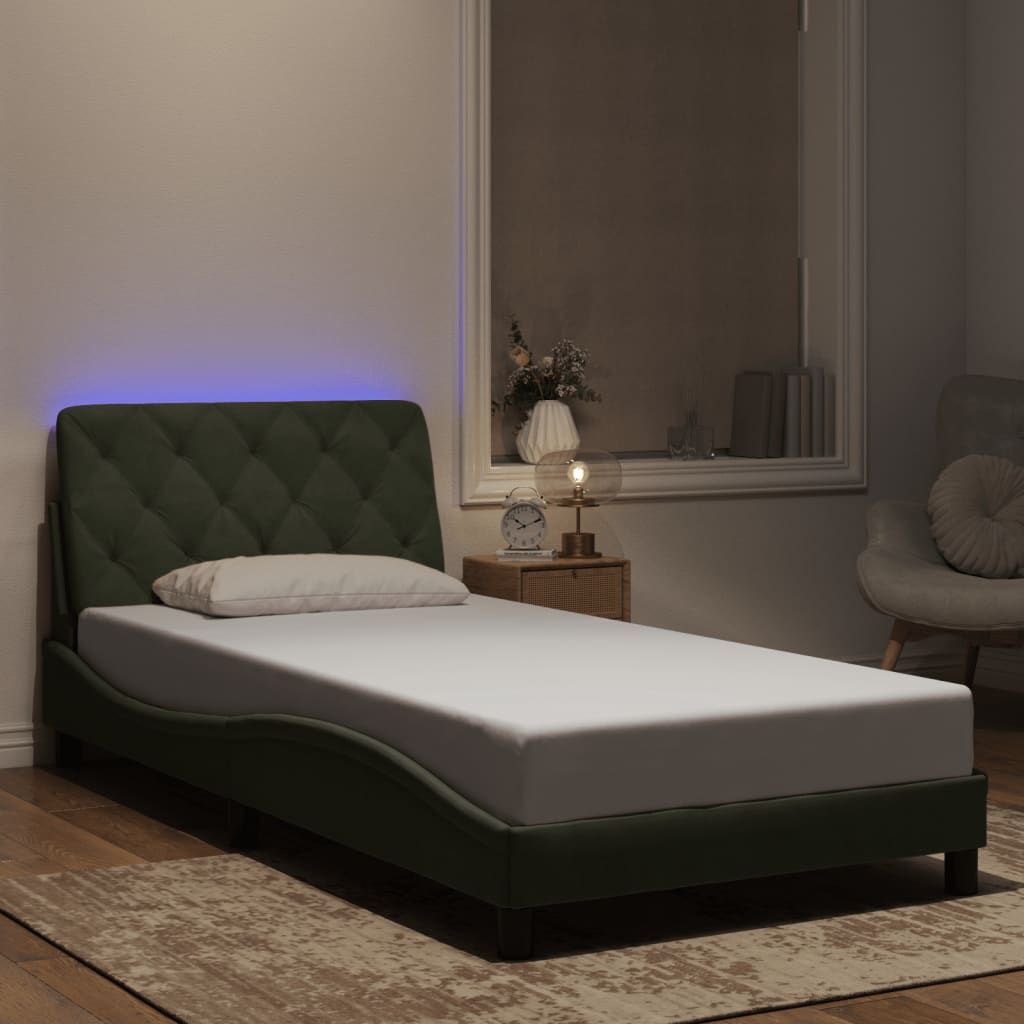 Okvir kreveta s LED-om bez madraca svjetlosivi 100x200 cm baršunasti