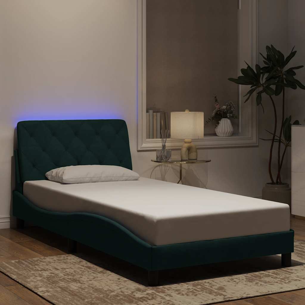 Okvir kreveta s LED-om bez madraca tamnozeleni 100x200 cm baršunasti