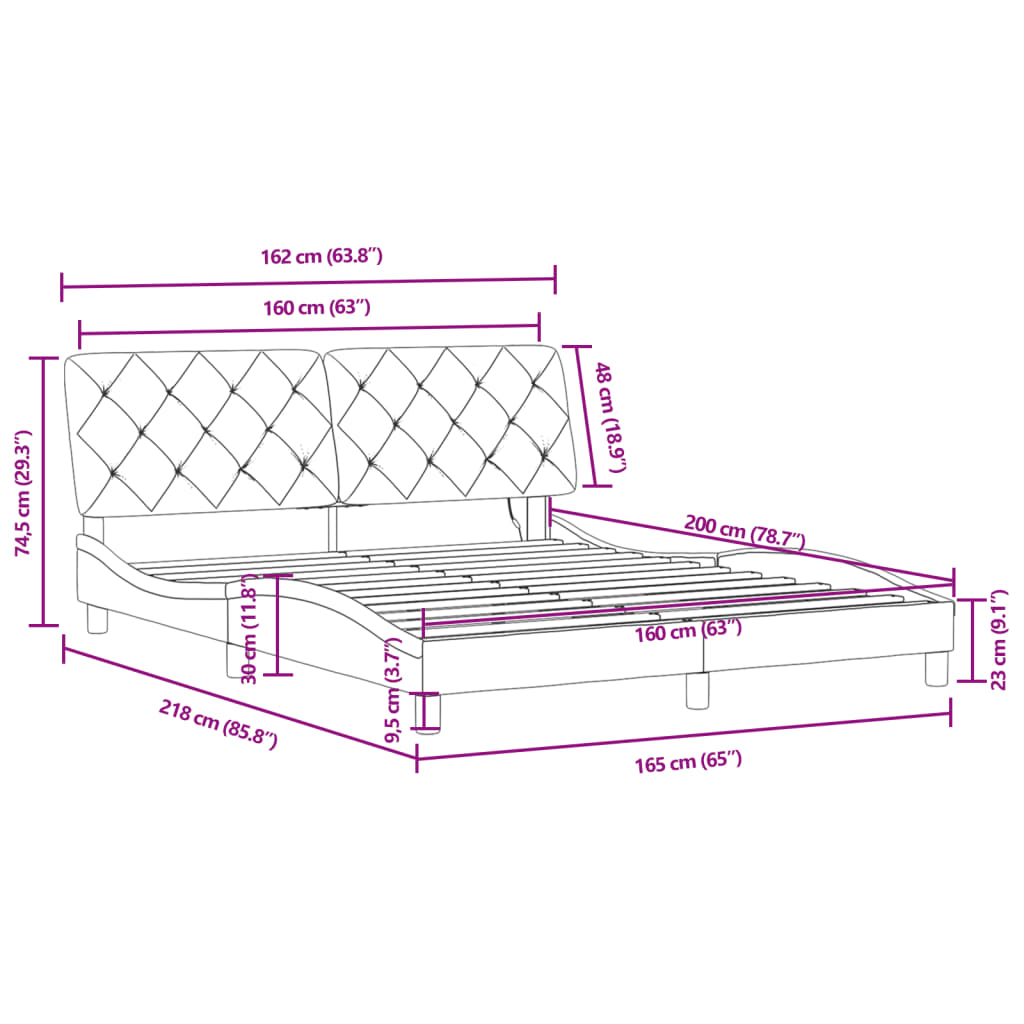 Okvir kreveta s LED-om bez madraca crni 160 x 200 cm baršunasti