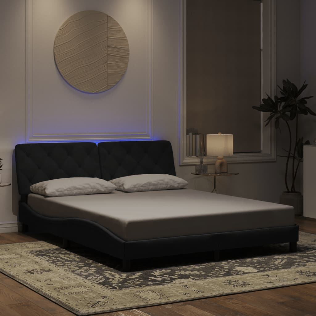 Okvir kreveta s LED-om bez madraca crni 160 x 200 cm baršunasti