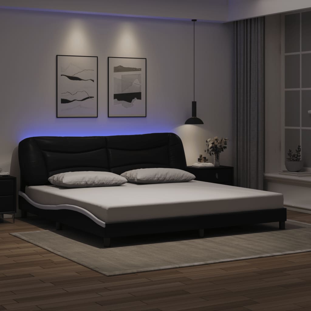 Okvir kreveta s LED-om bez madraca Hvar crno-bijeli 200 x 200 cm