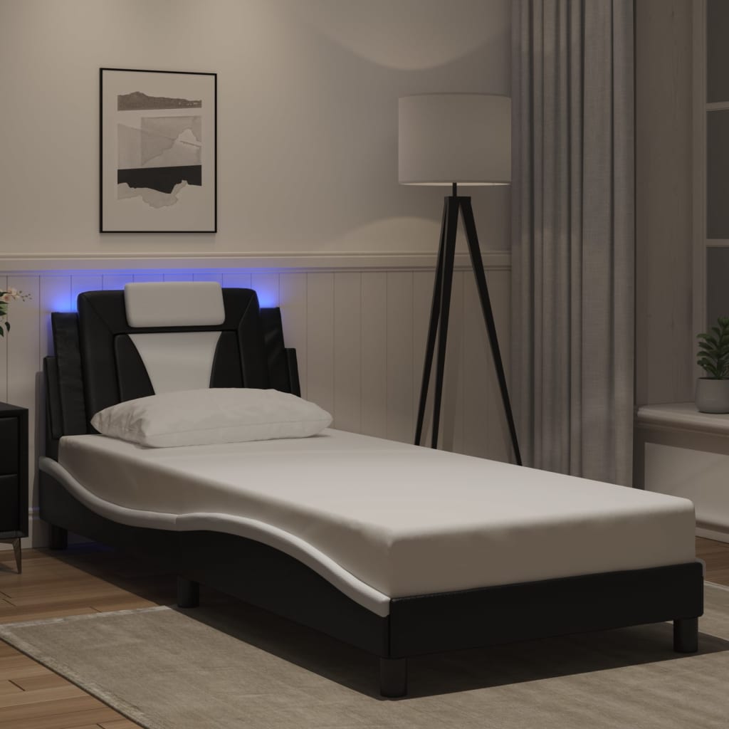 Okvir kreveta Viana s LED-om bez madraca crno-bijeli 90x190 cm