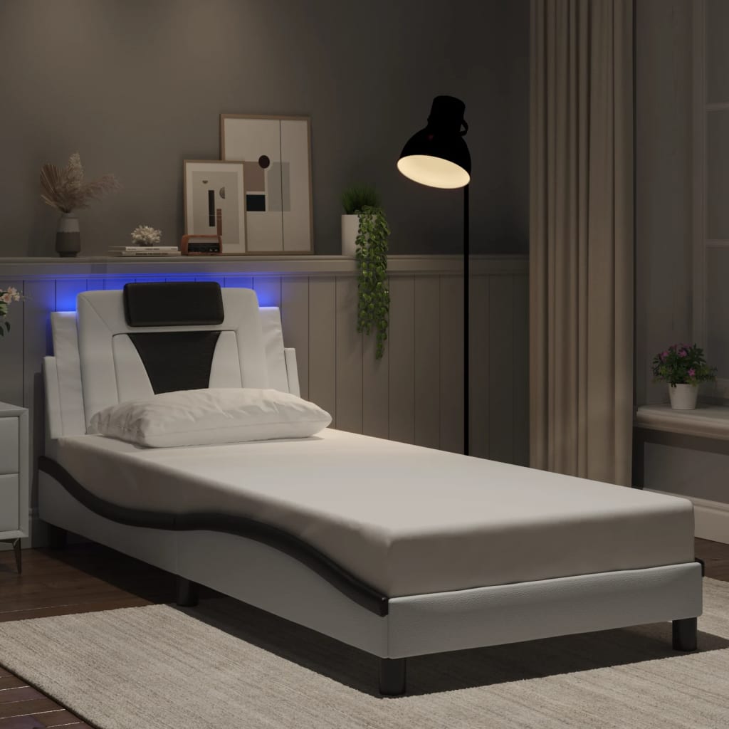 Okvir kreveta Viana s LED-om bez madraca bijelo-crni 90x190 cm
