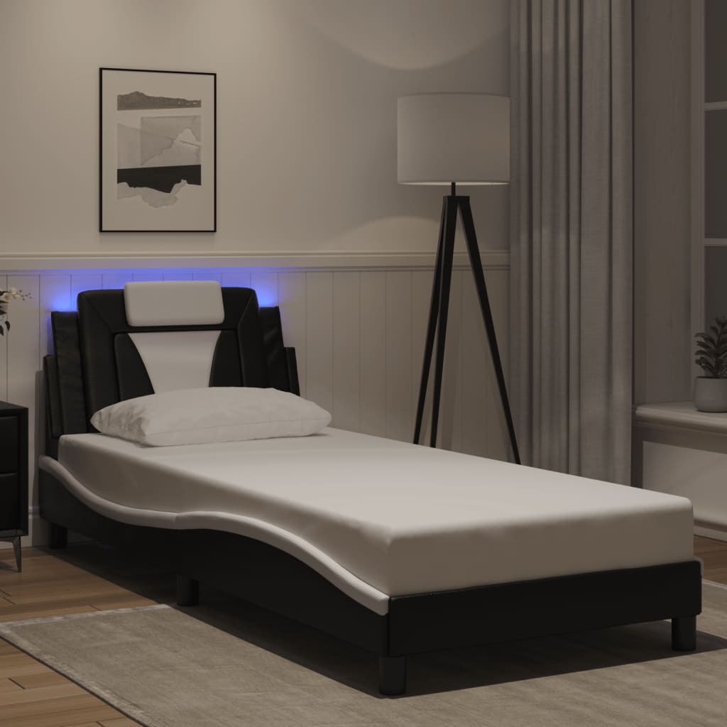 Okvir kreveta Viana s LED-om bez madraca crno-bijeli 90x200 cm