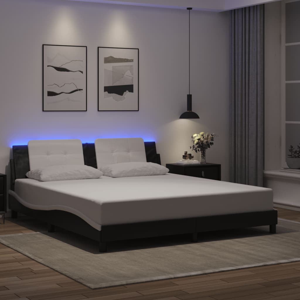 Okvir kreveta s LED-om bez madraca Zadar crno-bijeli 180 x 200 cm