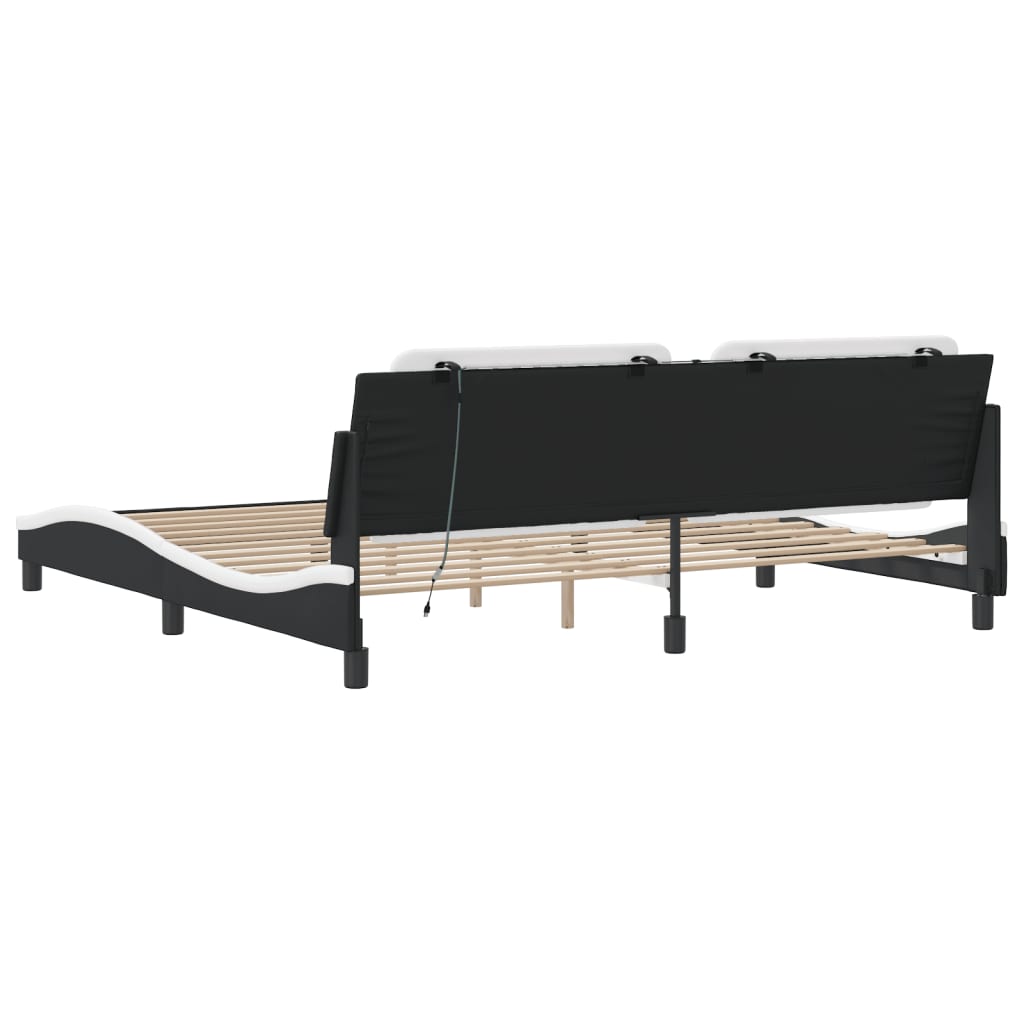 Okvir kreveta s LED-om bez madraca Zadar crno-bijeli 200 x 200 cm