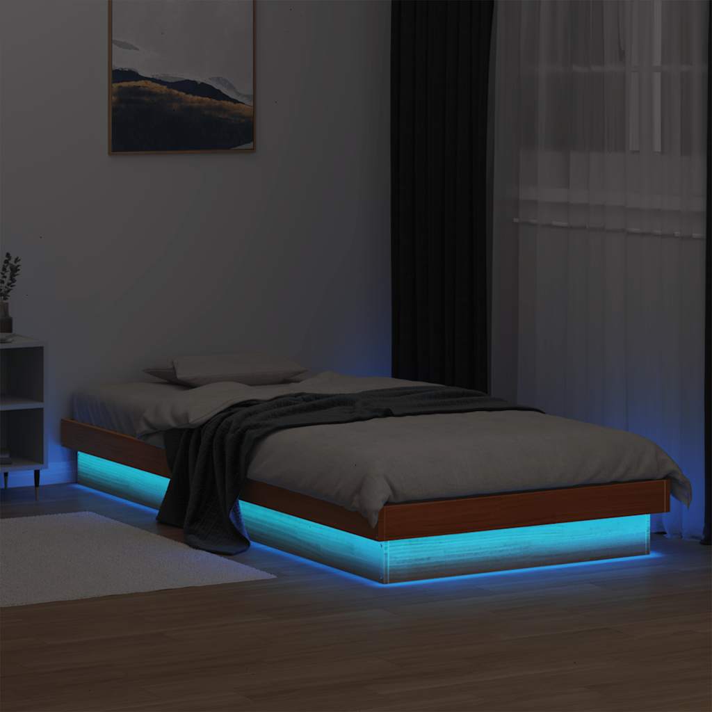 LED okvir kreveta voštano smeđi 90 x 200 cm od masivne borovine