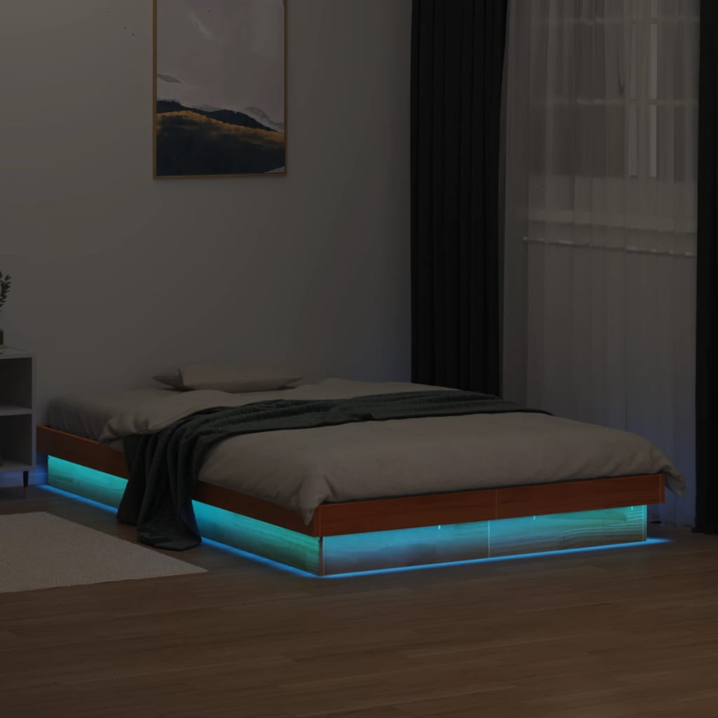 LED okvir kreveta voštano smeđi 140x190 cm od masivne borovine