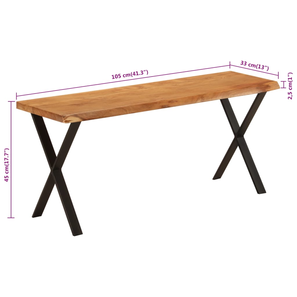 Klupa sa živim rubom 105 cm od masivnog bagremovog drva