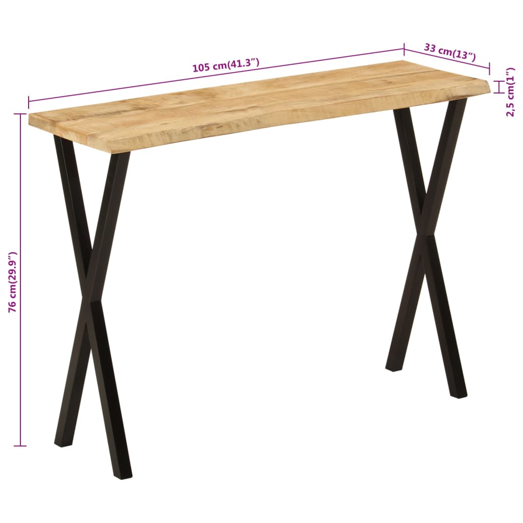 Konzolni stol sa živim rubom 105x33x76 cm masivno drvo manga