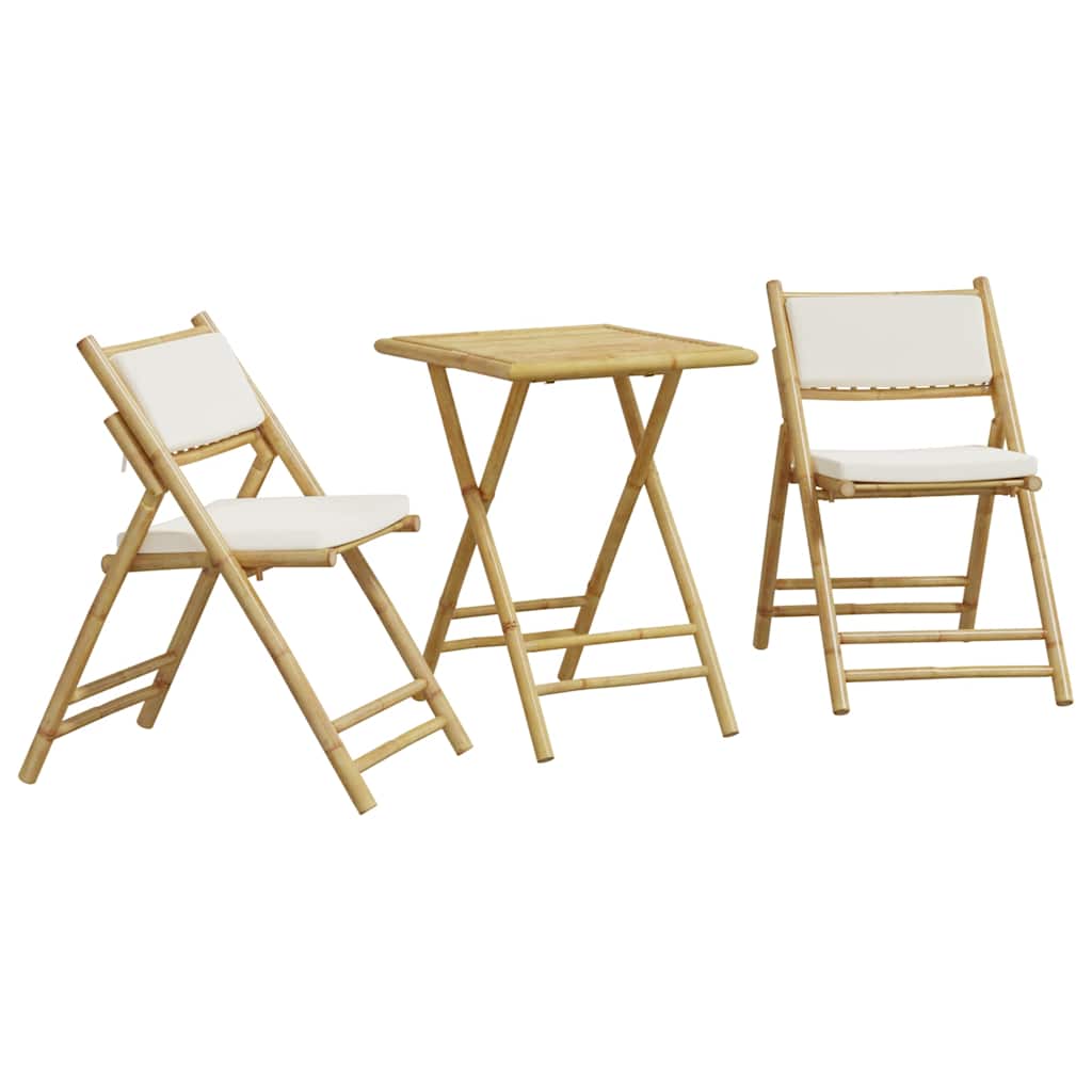 3-dijelni sklopivi bistro set s krem bijelim jastucima bambus
