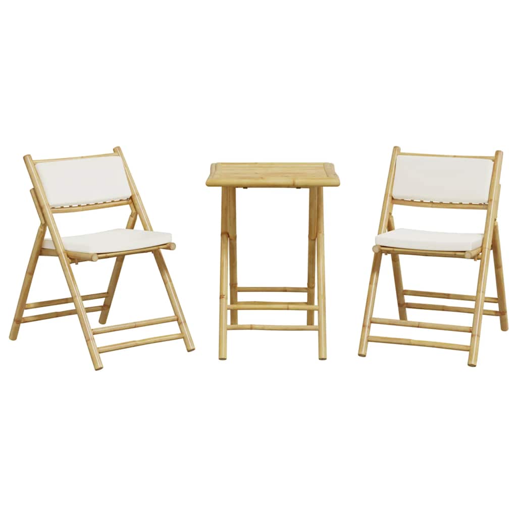 3-dijelni sklopivi bistro set s krem bijelim jastucima bambus