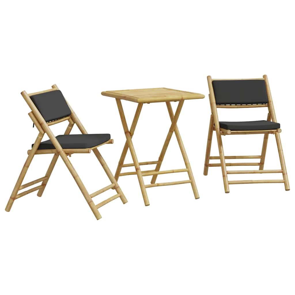 3-dijelni sklopivi bistro set s tamnosivim jastucima bambus