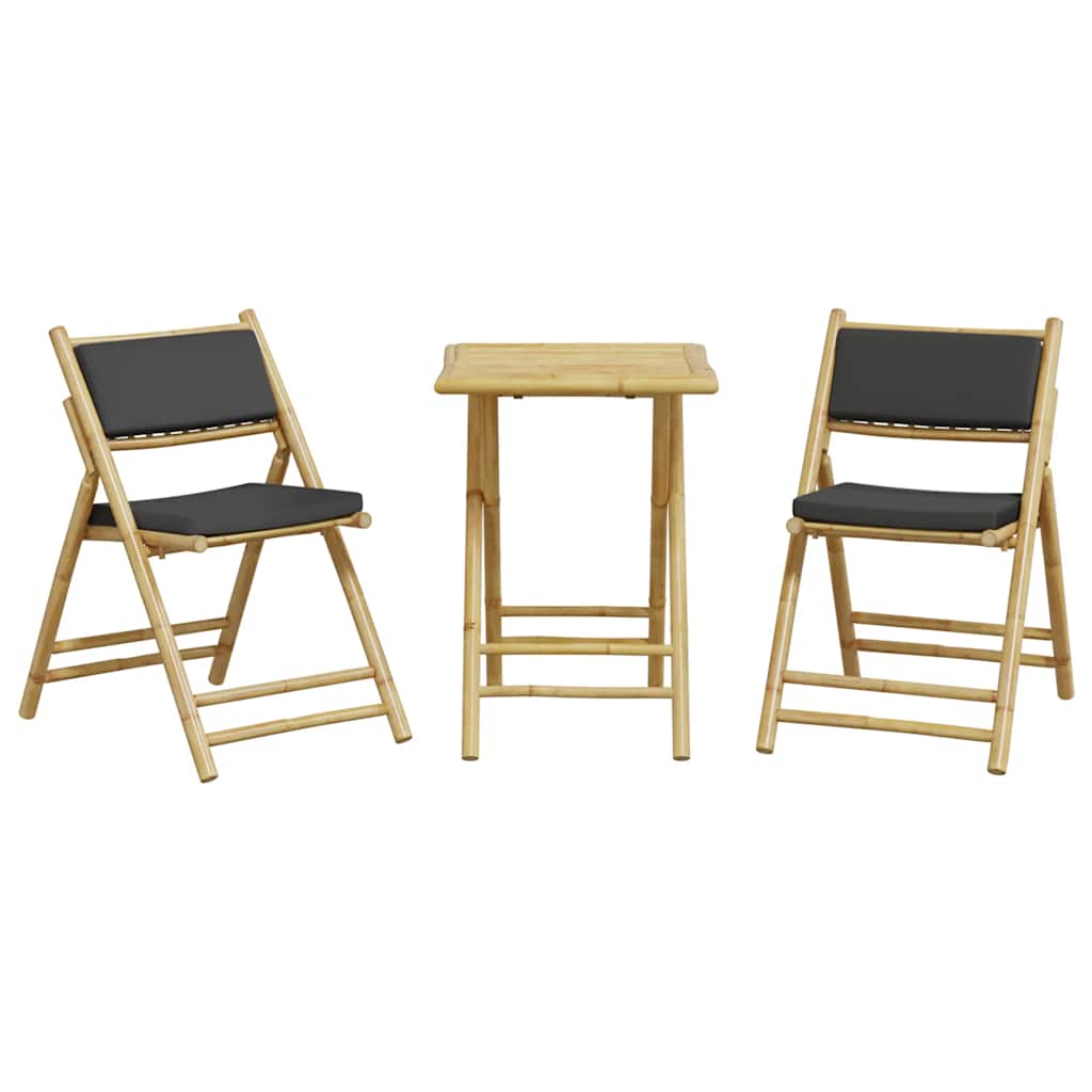 3-dijelni sklopivi bistro set s tamnosivim jastucima bambus