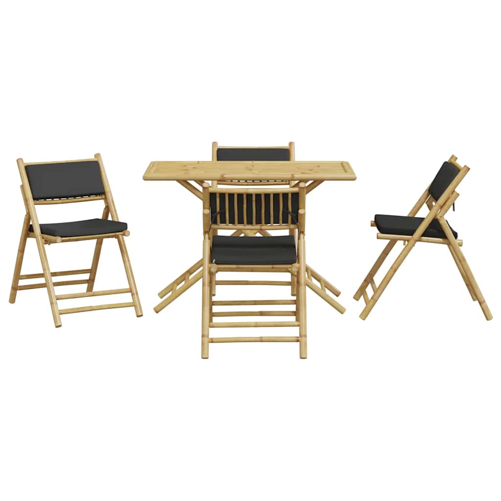 5-dijelni sklopivi bistro set s tamnosivim jastucima od bambusa