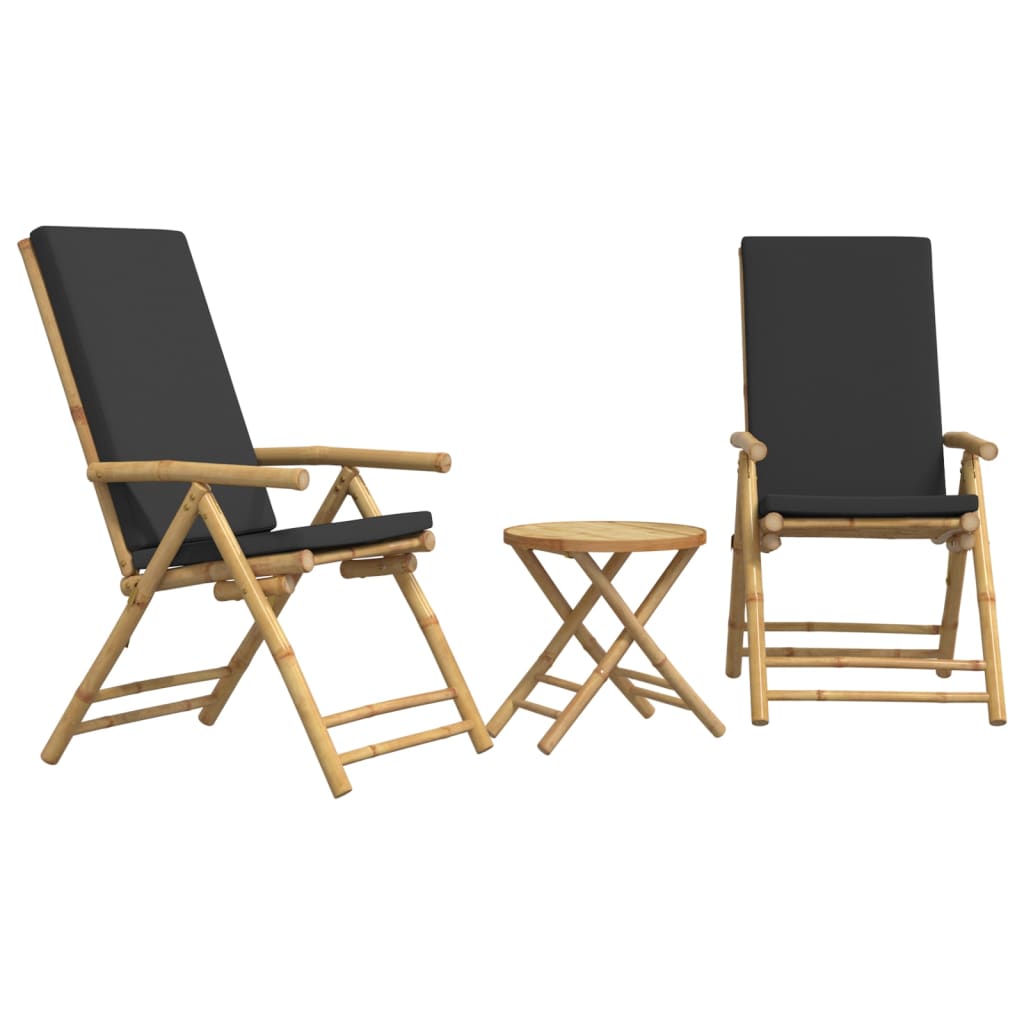 3-dijelni sklopivi bistro set s tamnosivim jastucima bambus