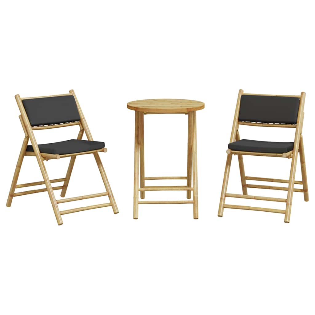 3-dijelni sklopivi bistro set s tamnosivim jastucima bambus