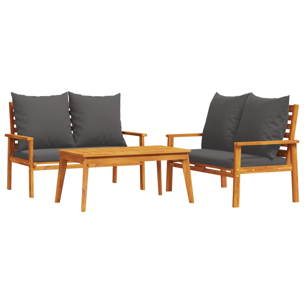 3-dijelna vrtna garnitura s jastucima masivno bagremovo drvo