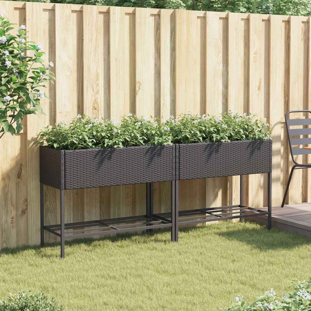 Vrtne sadilice s policom 2 kom crne 90 x 40 x 75 cm poliratan