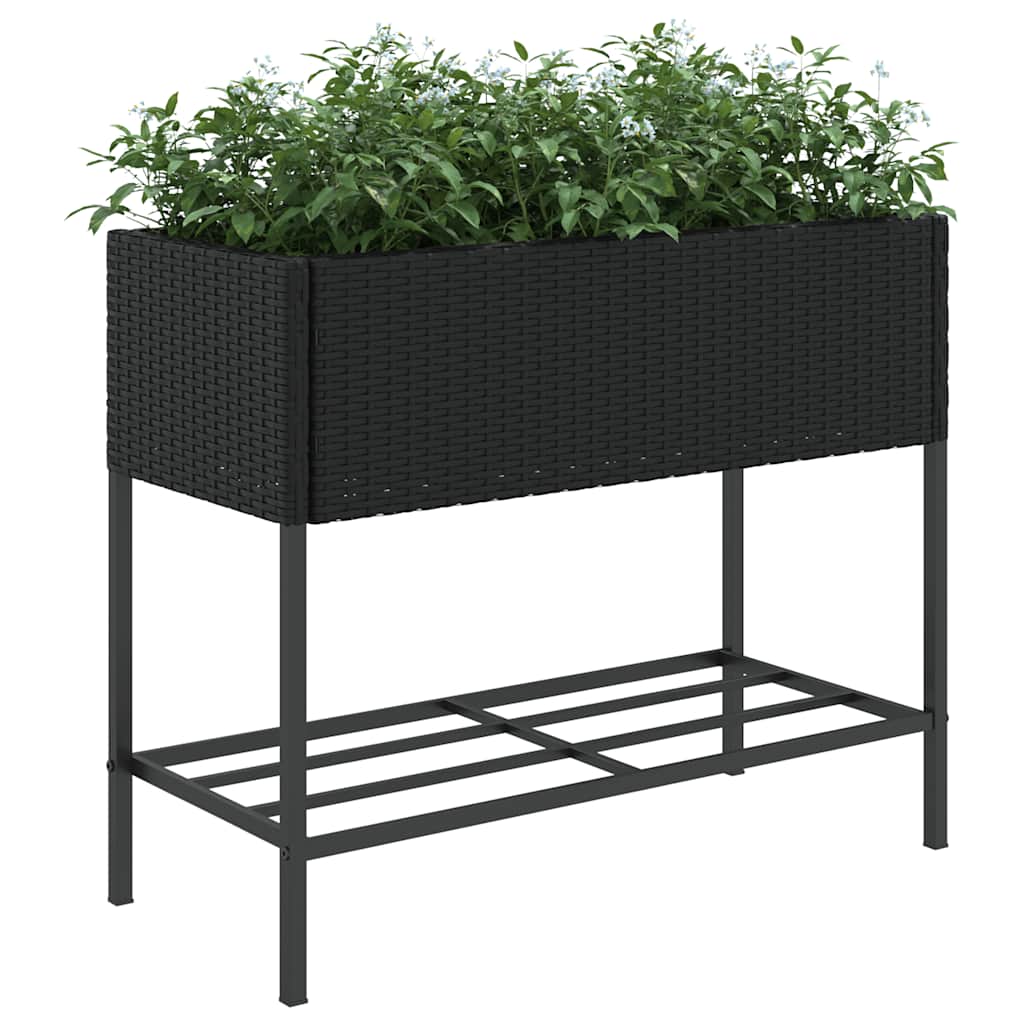 Vrtne sadilice s policom 2 kom crne 90 x 40 x 75 cm poliratan