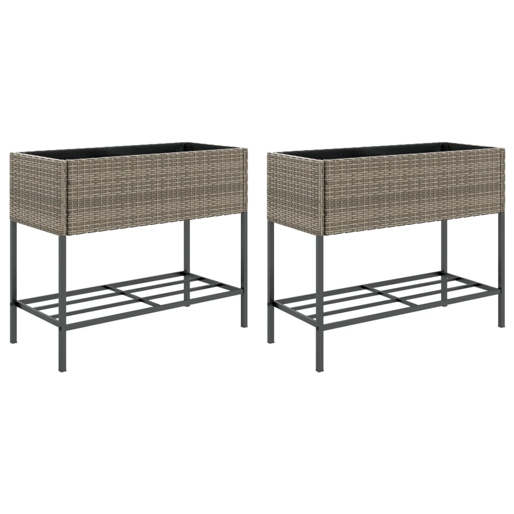 Vrtne sadilice s policom 2 kom sive 90 x 40 x 75 cm poliratan