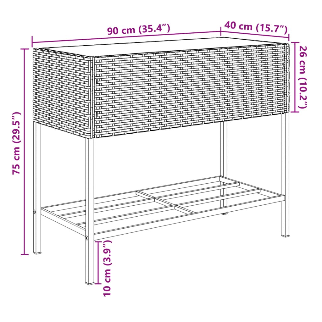 Vrtne sadilice s policom 2 kom sive 90 x 40 x 75 cm poliratan