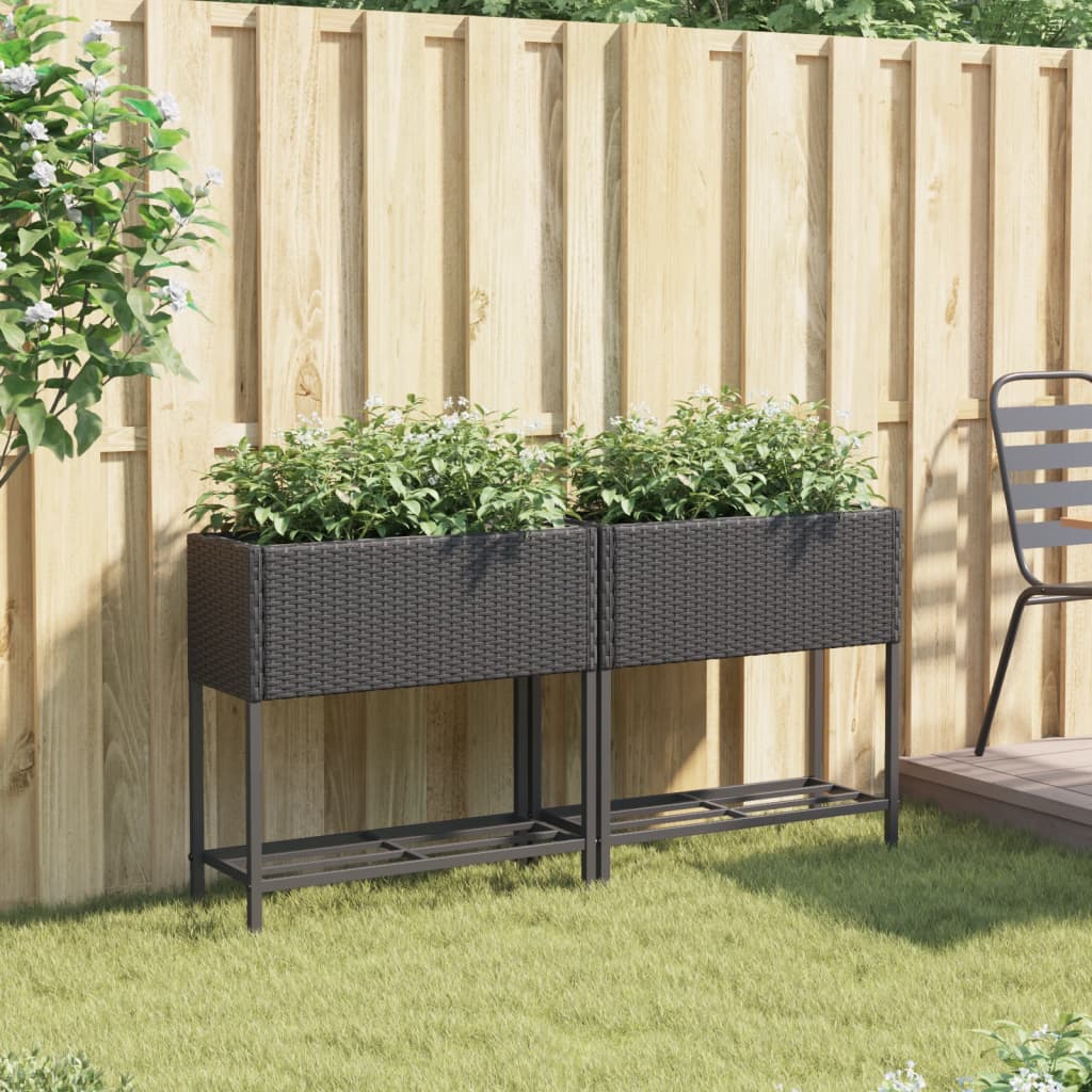 Vrtne sadilice s policom 2 kom crne 70 x 28 x 70 cm poliratan