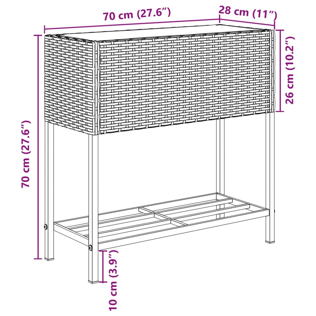 Vrtne sadilice s policom 2 kom crne 70 x 28 x 70 cm poliratan