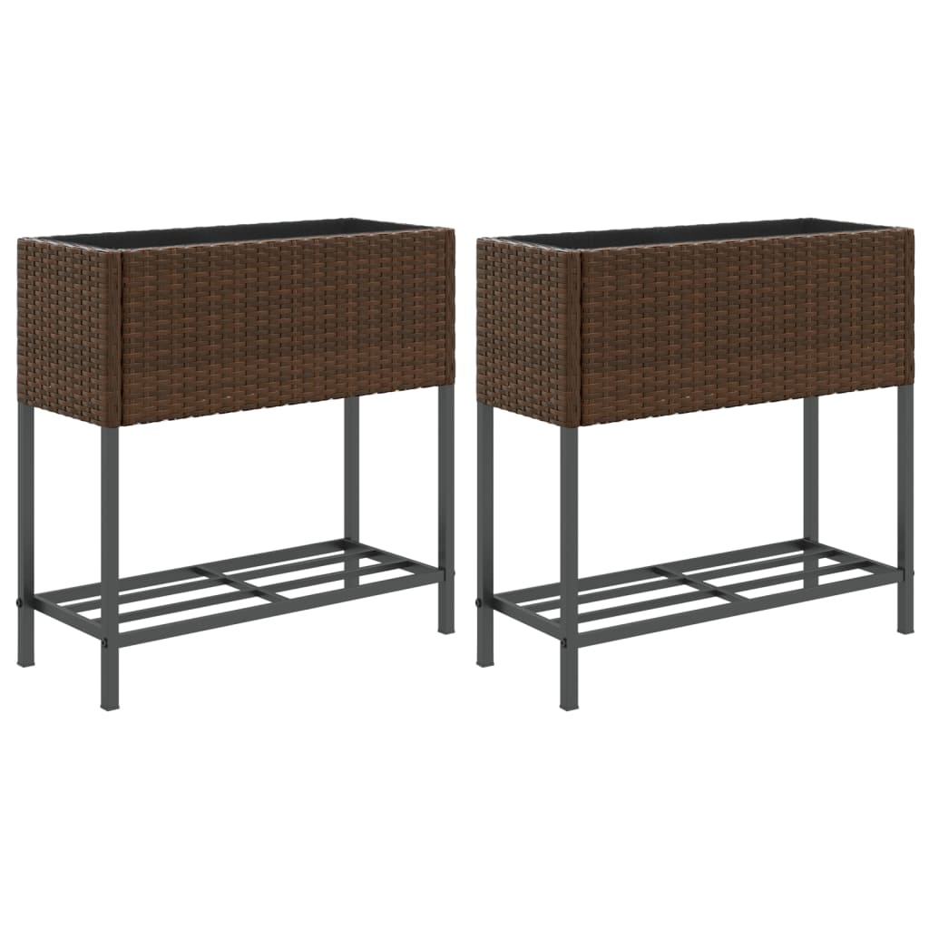 Vrtne sadilice s policom 2 kom smeđe 70 x 28 x 70 cm poliratan