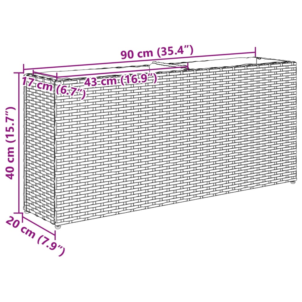 Vrtne sadilice s 2 posude 2 kom crne 90 x 20 x 40 cm poliratan