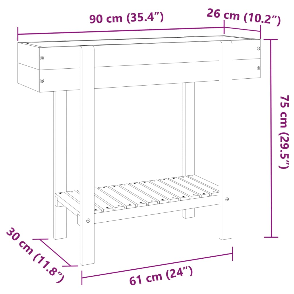 Povišena vrtna gredica 90x30x75 cm od masivnog bagremovog drva