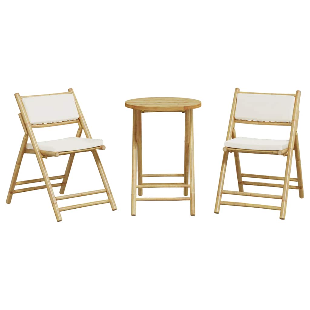 3-dijelni sklopivi bistro set s krem bijelim jastucima bambus
