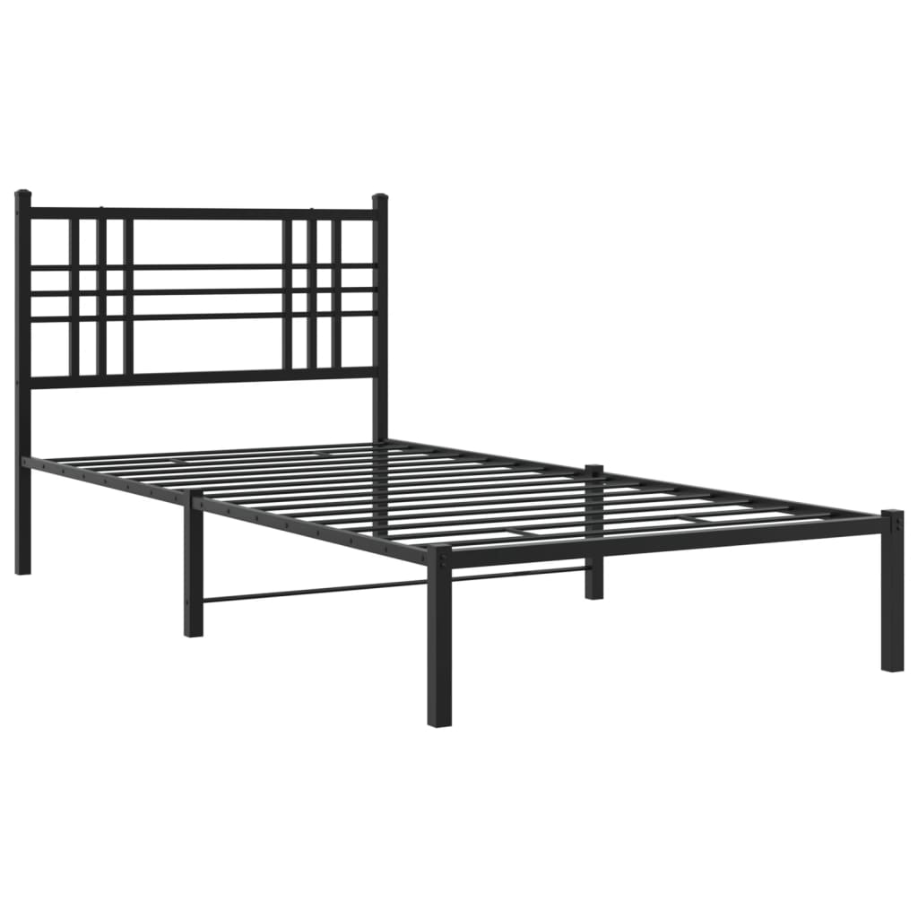 Metalni okvir za krevet s uzglavljem crni 90x200 cm