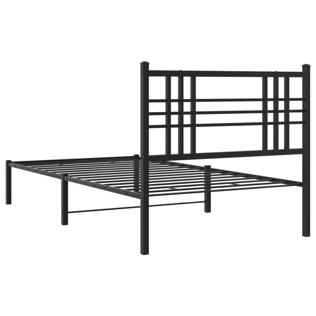 Metalni okvir za krevet s uzglavljem crni 90x200 cm