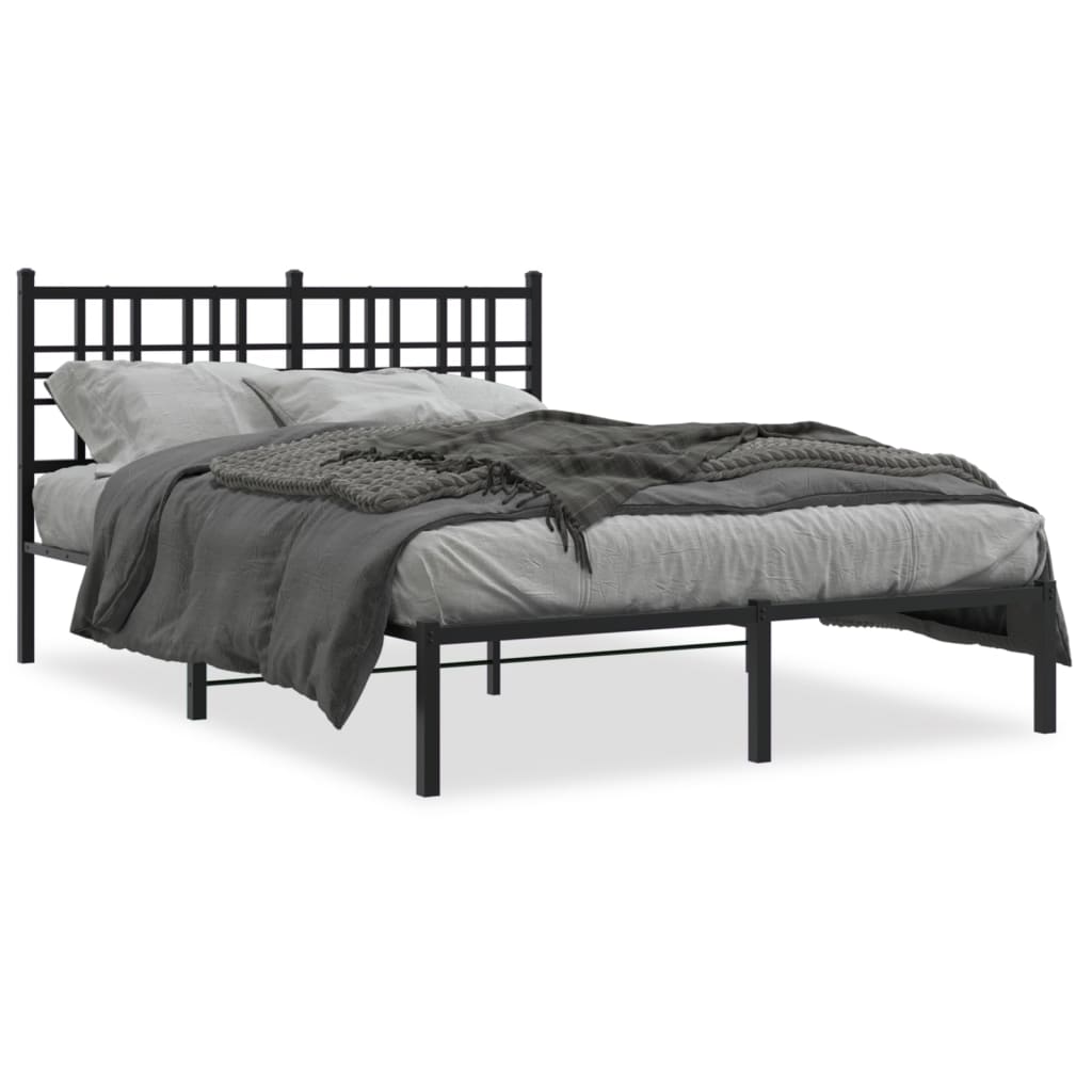 Metalni okvir za krevet s uzglavljem crni 135x190 cm