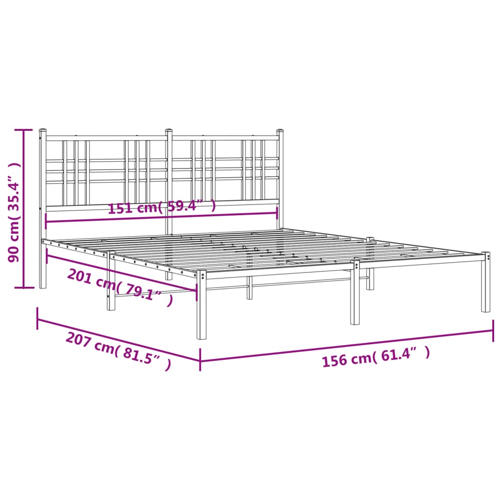 Metalni okvir za krevet s uzglavljem crni 150x200 cm