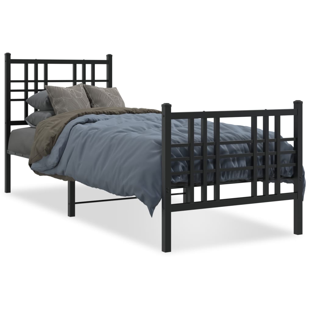Metalni okvir kreveta uzglavlje i podnožje crni 75x190 cm