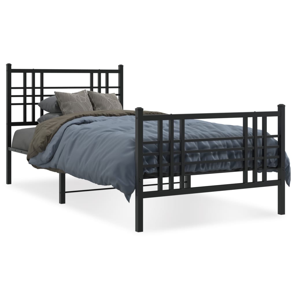 Metalni okvir kreveta uzglavlje i podnožje crni 90 x 200 cm