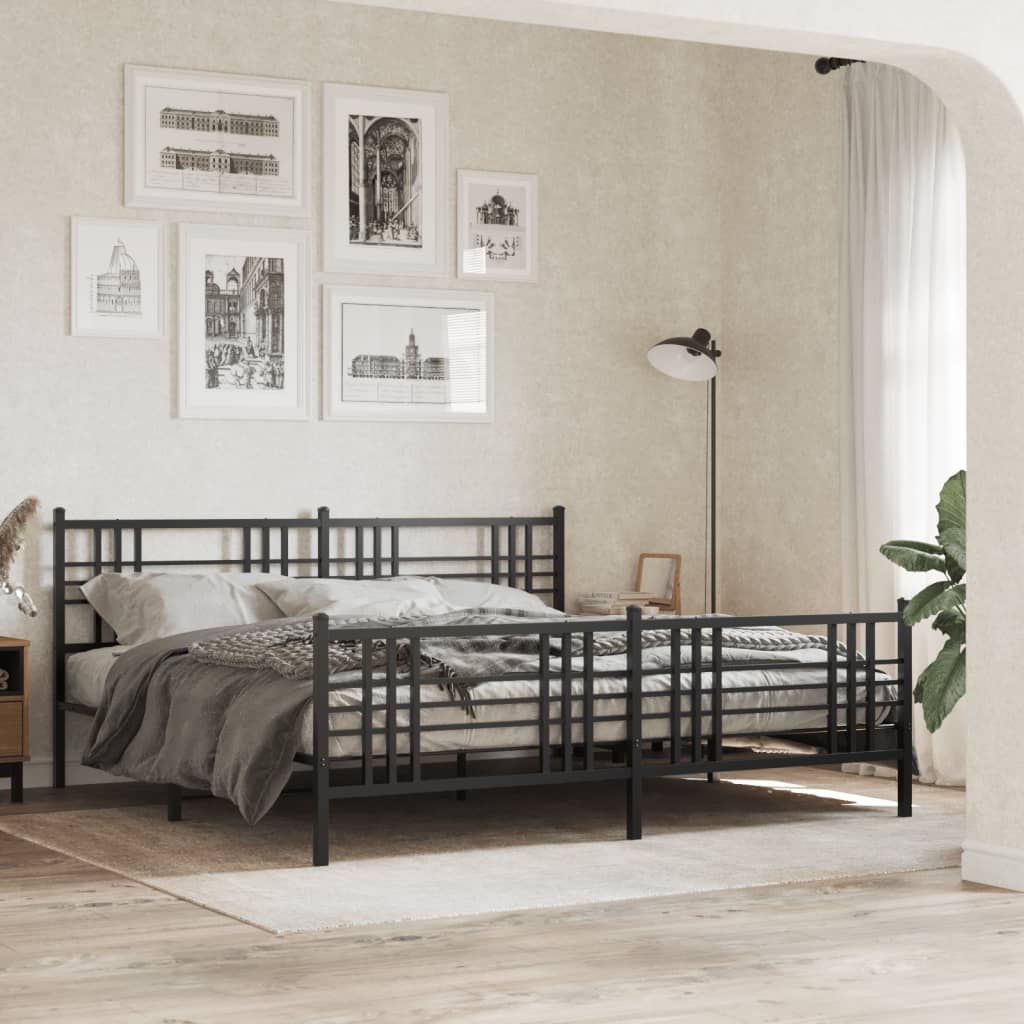 Metalni okvir kreveta uzglavlje i podnožje crni 200x200 cm