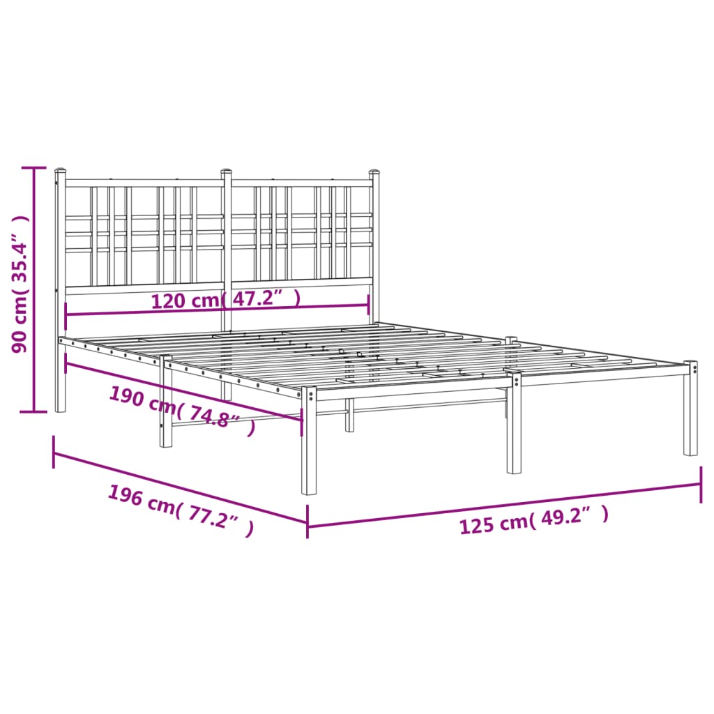 Metalni okvir za krevet s uzglavljem bijeli 120 x 190 cm