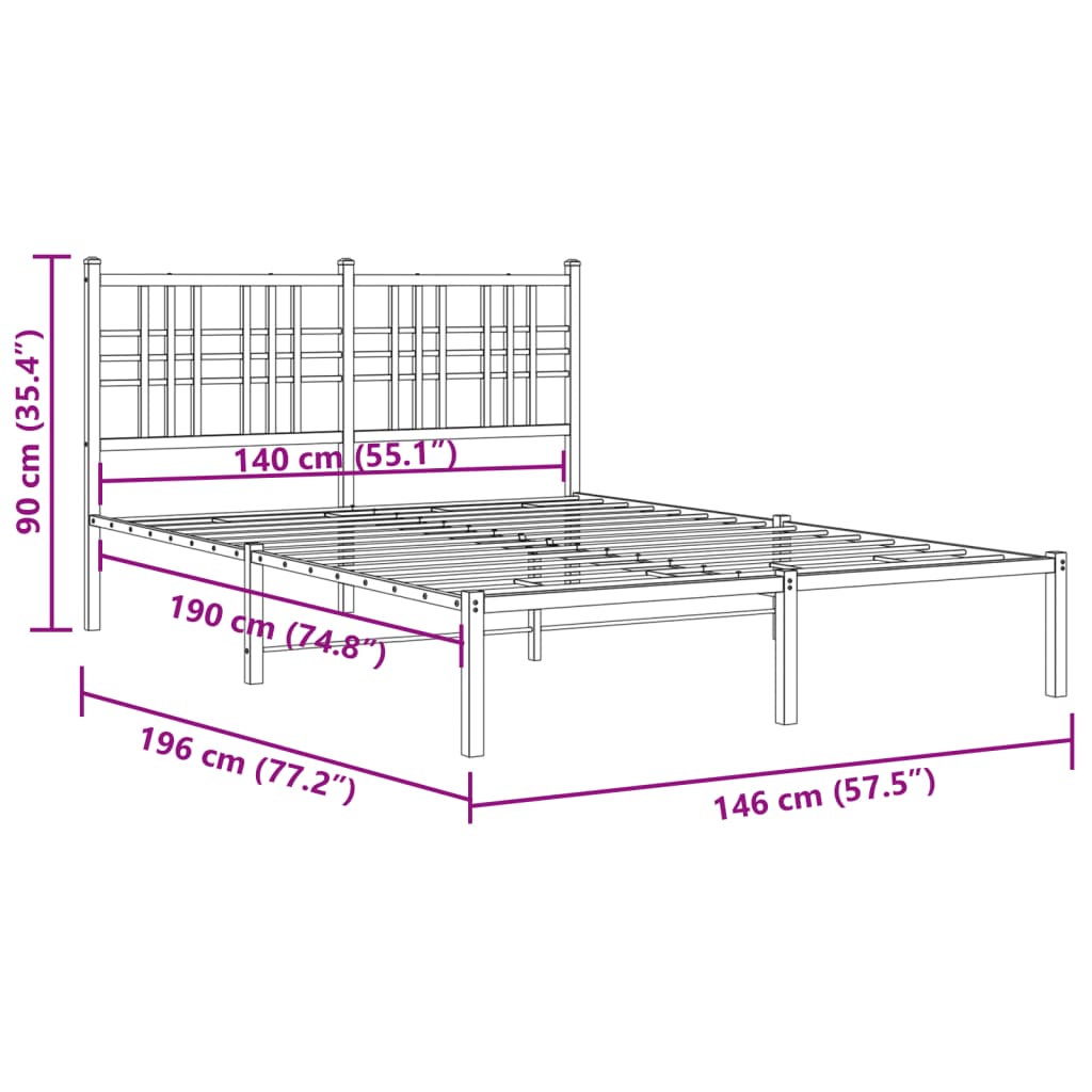 Metalni okvir za krevet s uzglavljem bijeli 140 x 190 cm