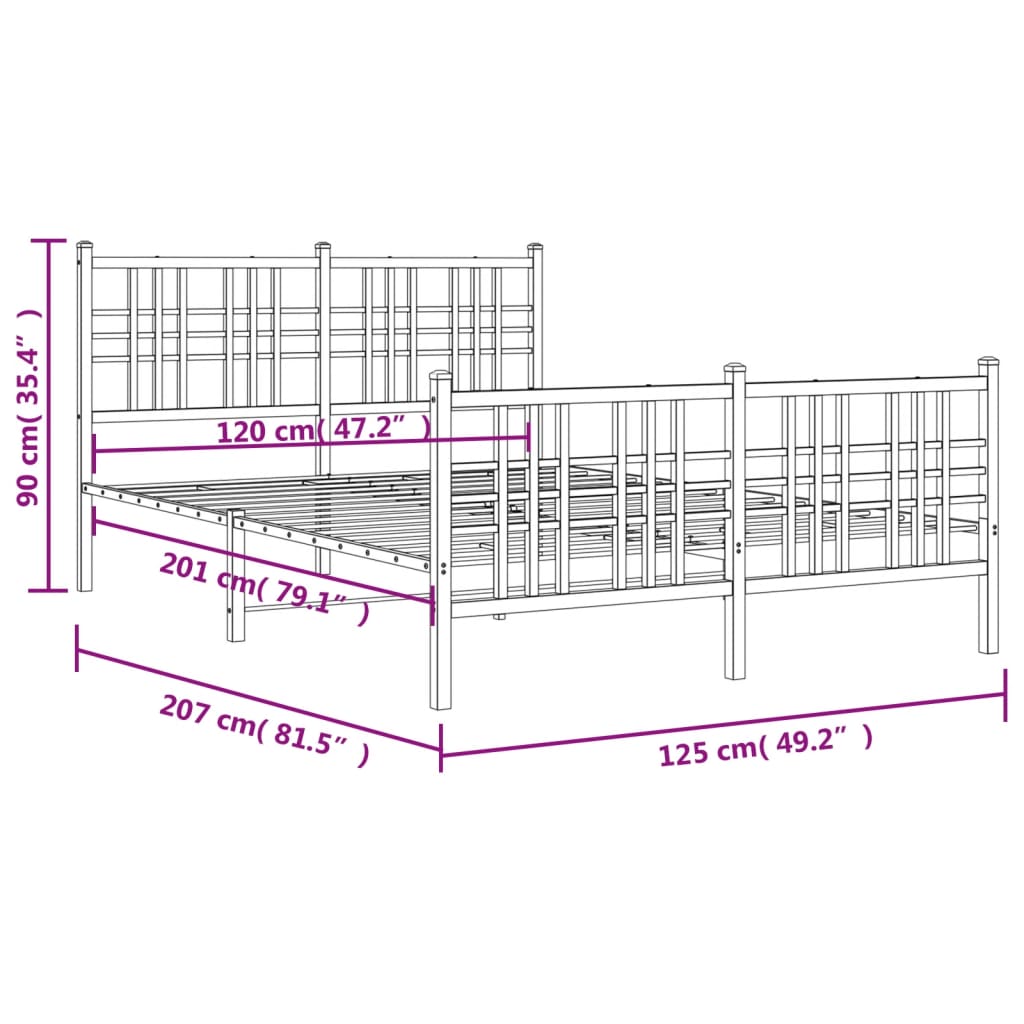 Metalni okvir kreveta uzglavlje i podnožje bijeli 120x200 cm