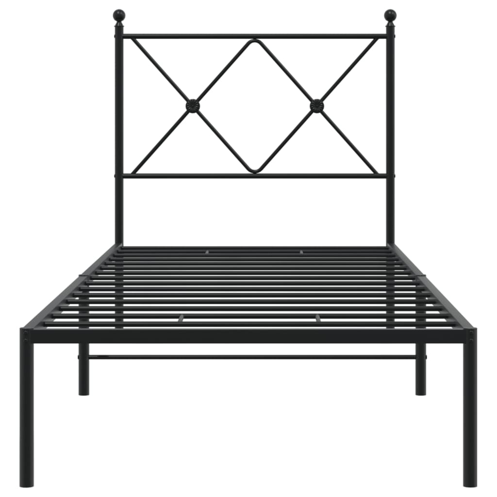Metalni okvir za krevet s uzglavljem crni 75x190 cm