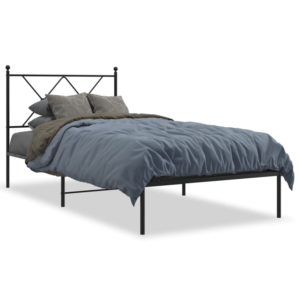 Metalni okvir za krevet s uzglavljem crni 90x190 cm
