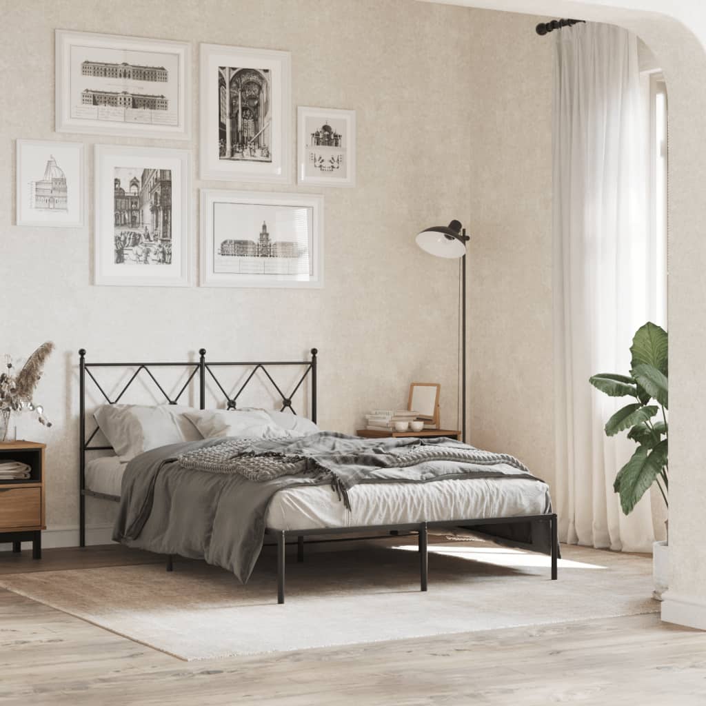 Metalni okvir za krevet s uzglavljem crni 120x200 cm