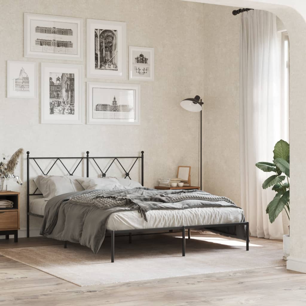 Metalni okvir za krevet s uzglavljem crni 135x190 cm