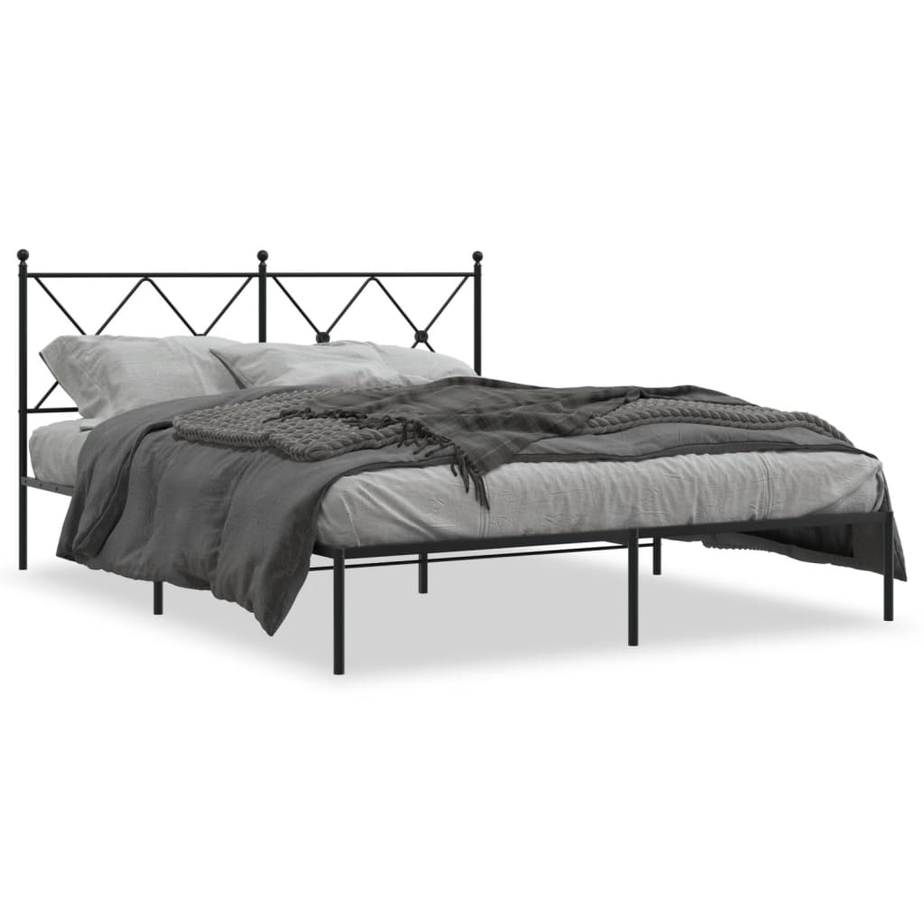 Metalni okvir za krevet s uzglavljem crni 160x200 cm