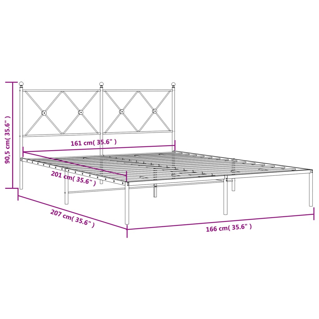Metalni okvir za krevet s uzglavljem crni 160x200 cm