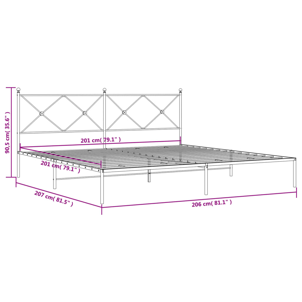 Metalni okvir za krevet s uzglavljem crni 200x200 cm